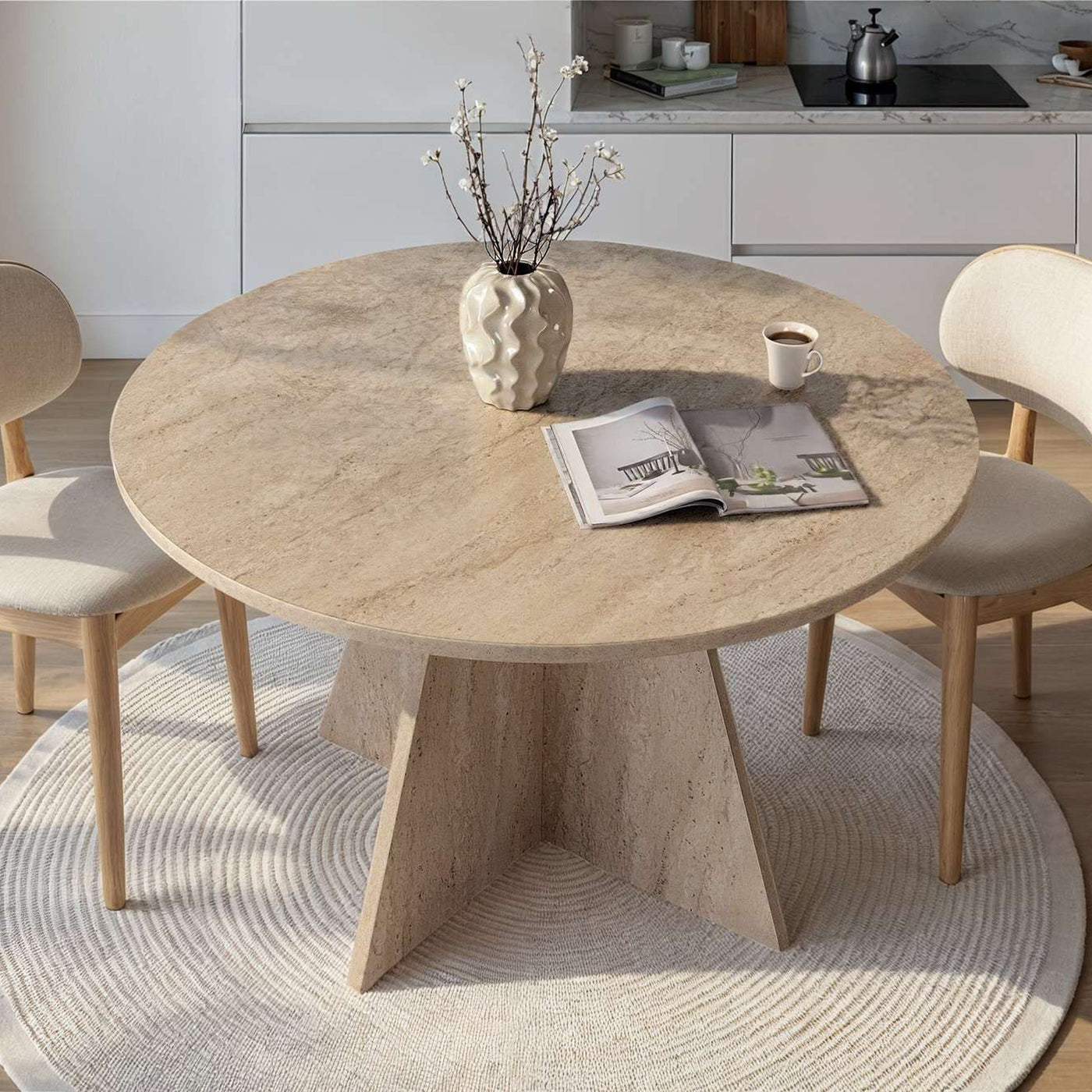 LEYVA Table à manger ronde beige D120 cm