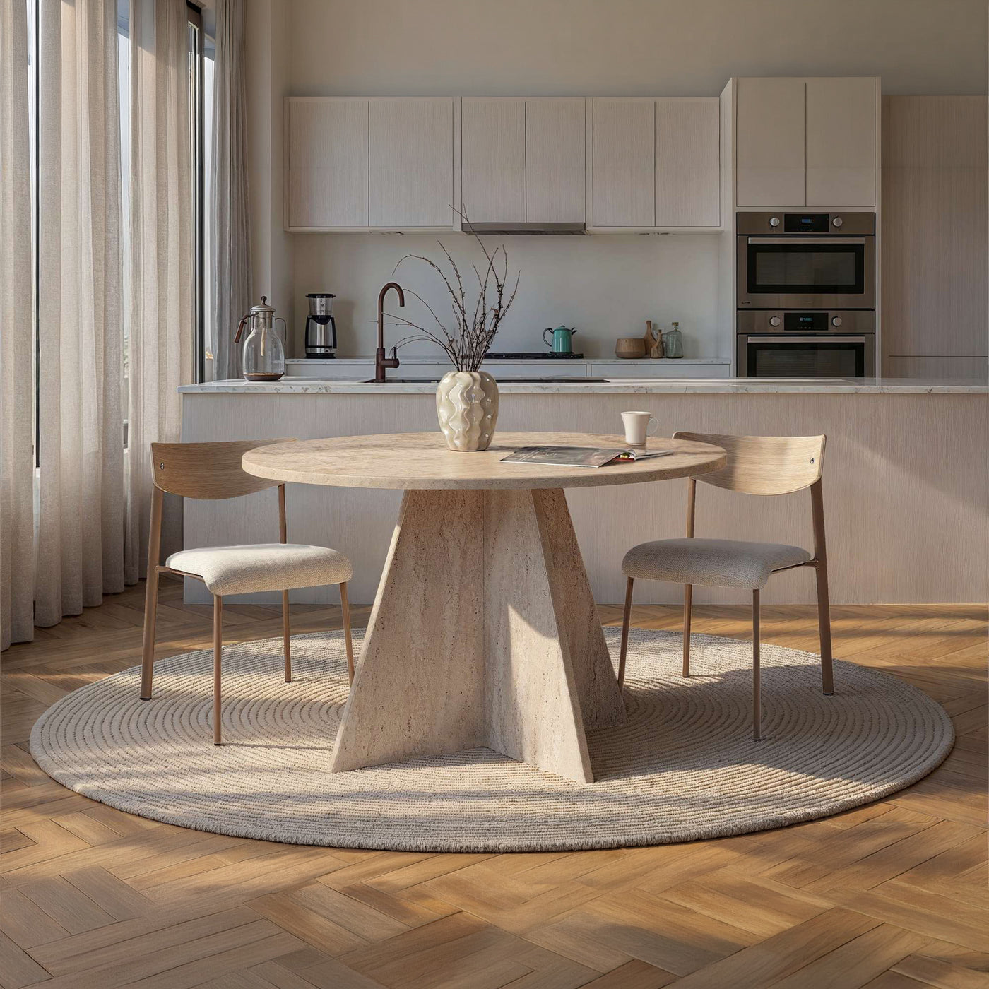 LEYVA Table à manger ronde beige D120 cm