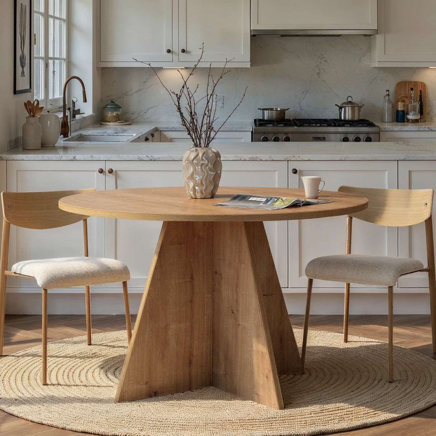 LEYVA Table à manger ronde couleur bois clair D120 cm