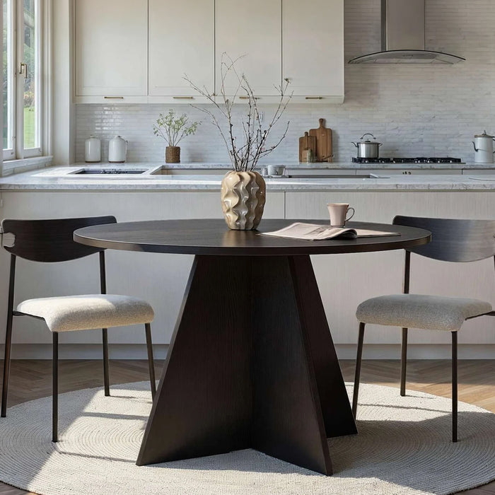 LEYVA Table à manger ronde couleur bois noir D120 cm – Table à manger Mobilier Deco