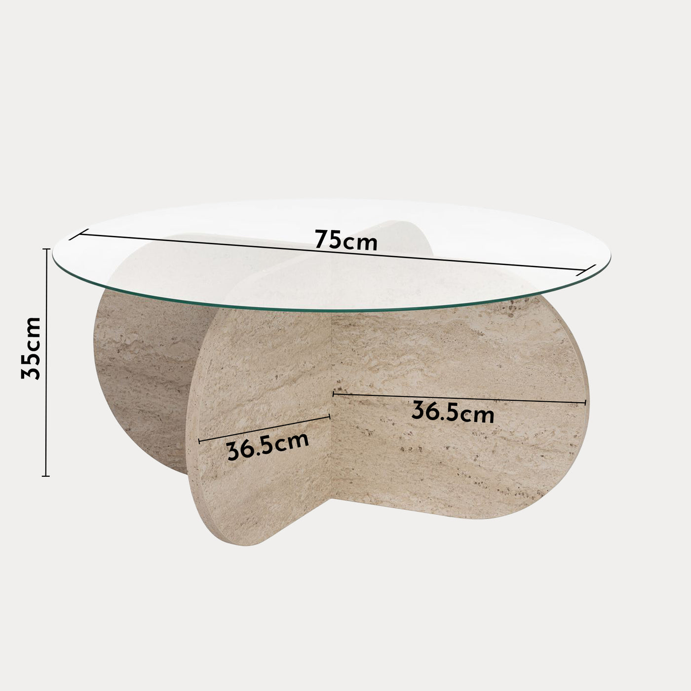 LILY Table basse ronde en verre piètement beige D75 cm