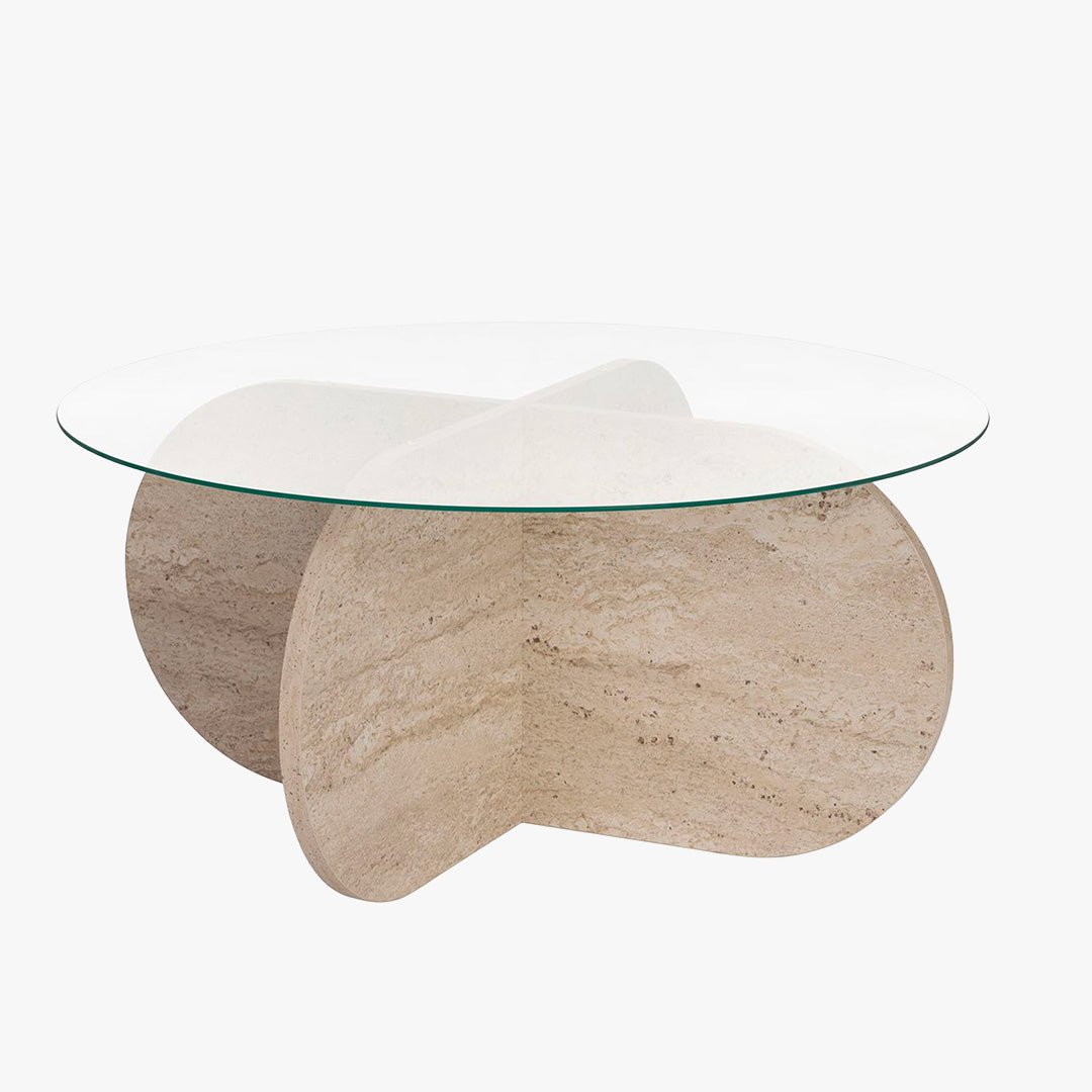 LILY Table basse ronde en verre piètement beige D75 cm - Table basse - Mobilier Deco