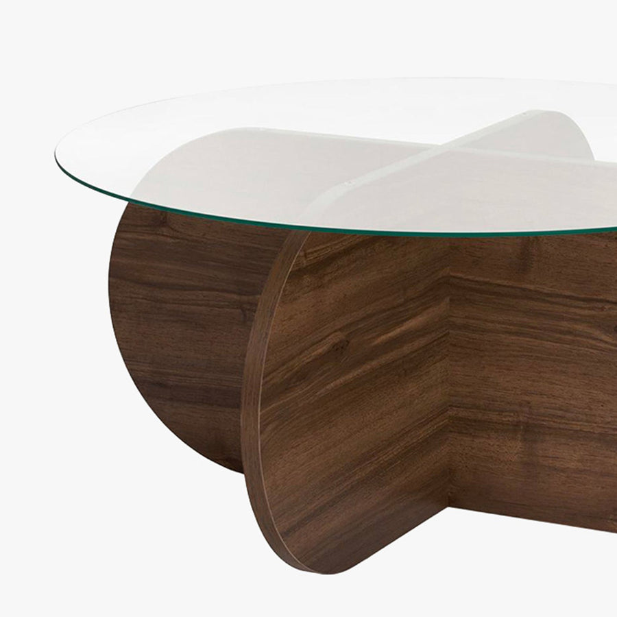 LILY Table basse ronde en verre piètement couleur bois foncé D75 cm — aperçu vidéo