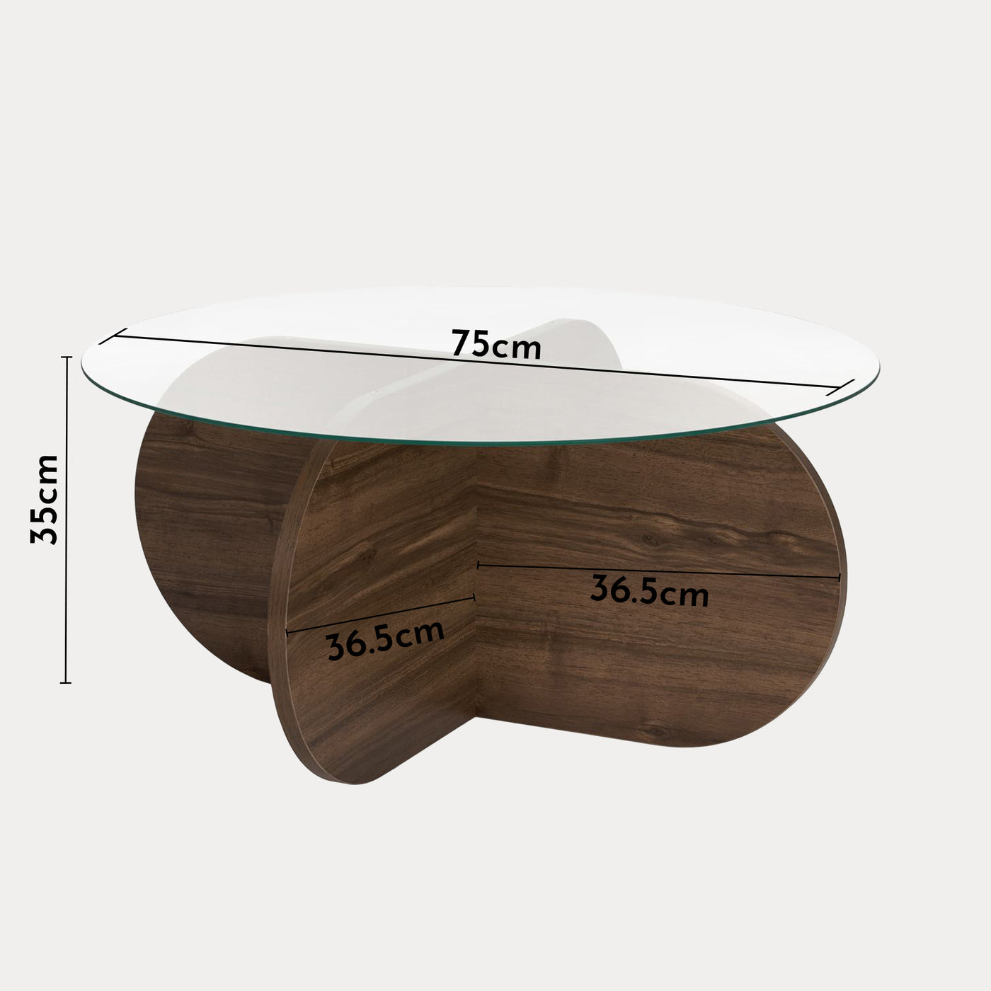 LILY Table basse ronde en verre piètement couleur bois foncé D75 cm