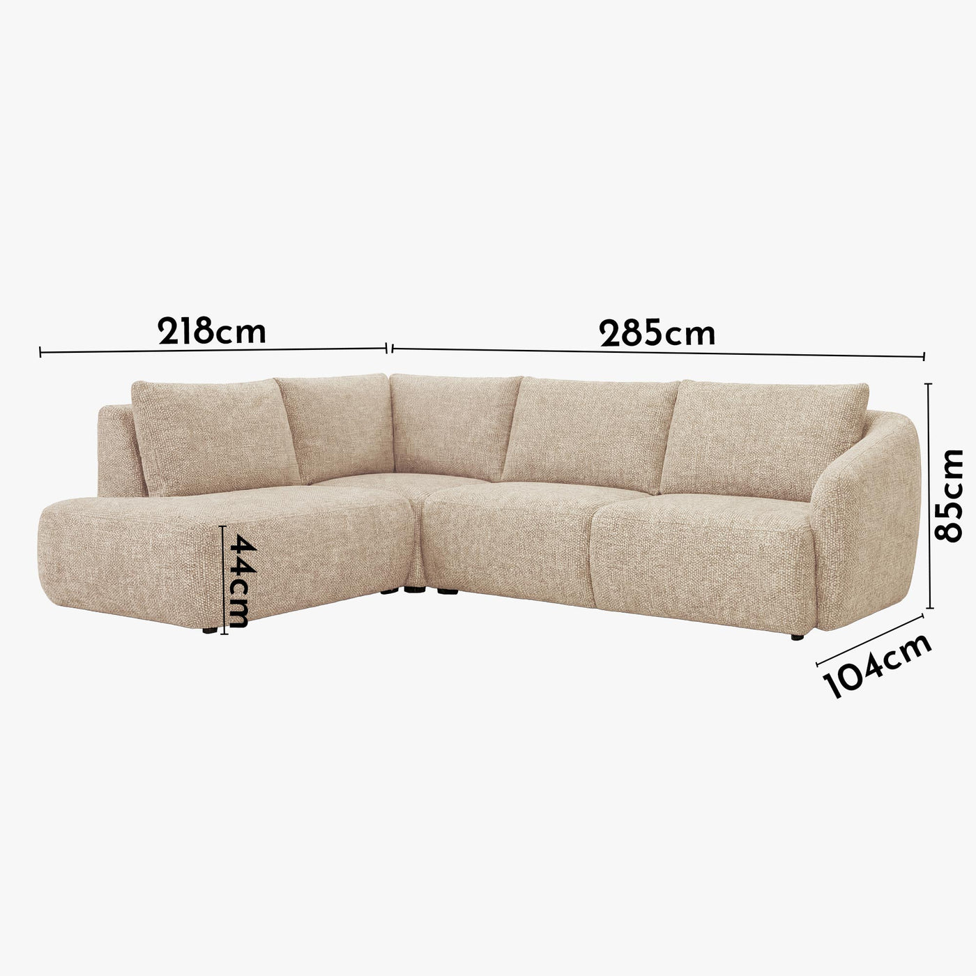 LINDA Canapé d'angle en tissu beige - Angle gauche