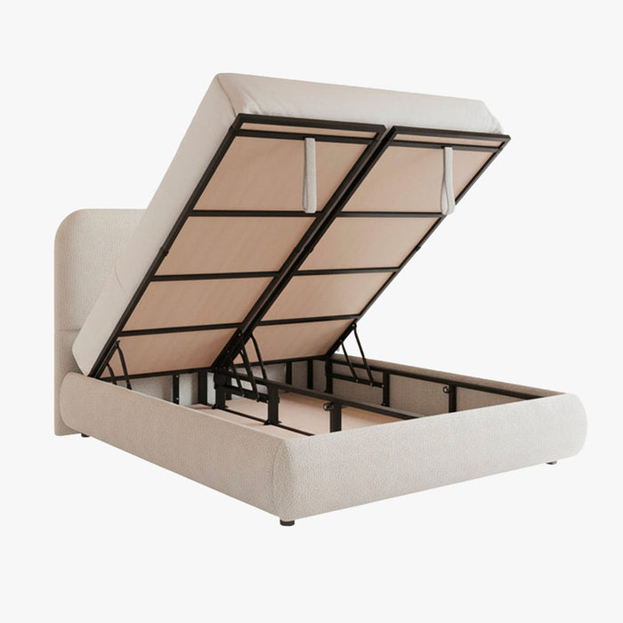 LINE Lit double en tissu beige avec coffre 140x190 cm