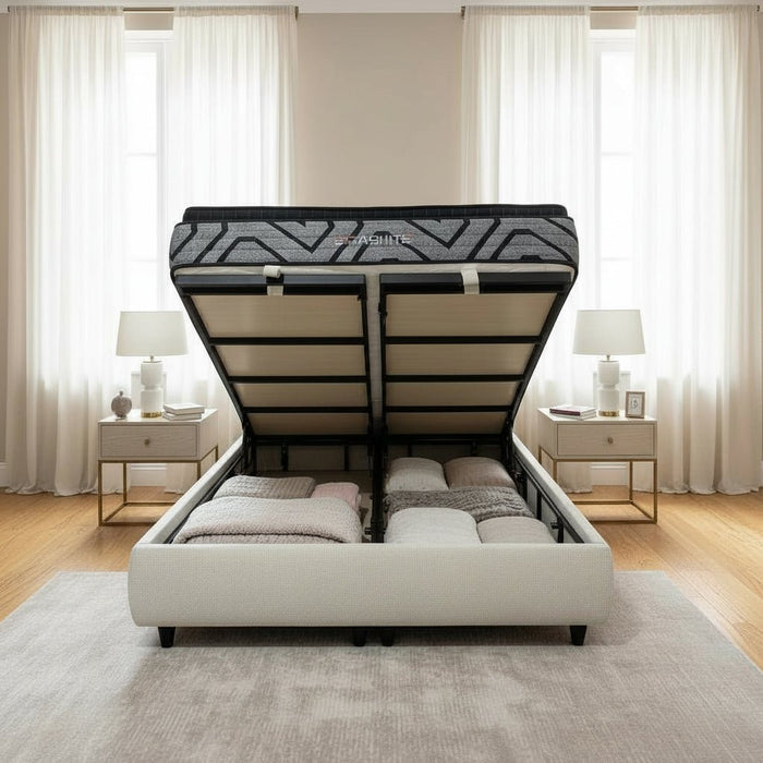 LINE Lit double en tissu beige avec coffre 160x200 cm