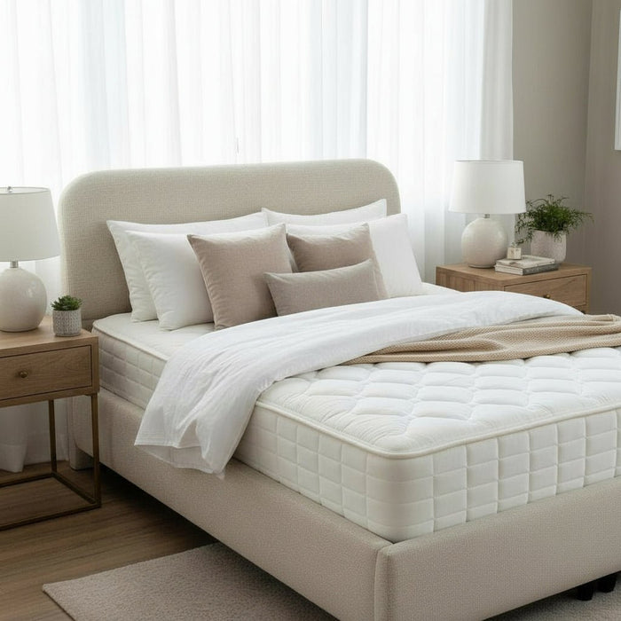 LINE Lit double en tissu beige avec coffre 180x200 cm