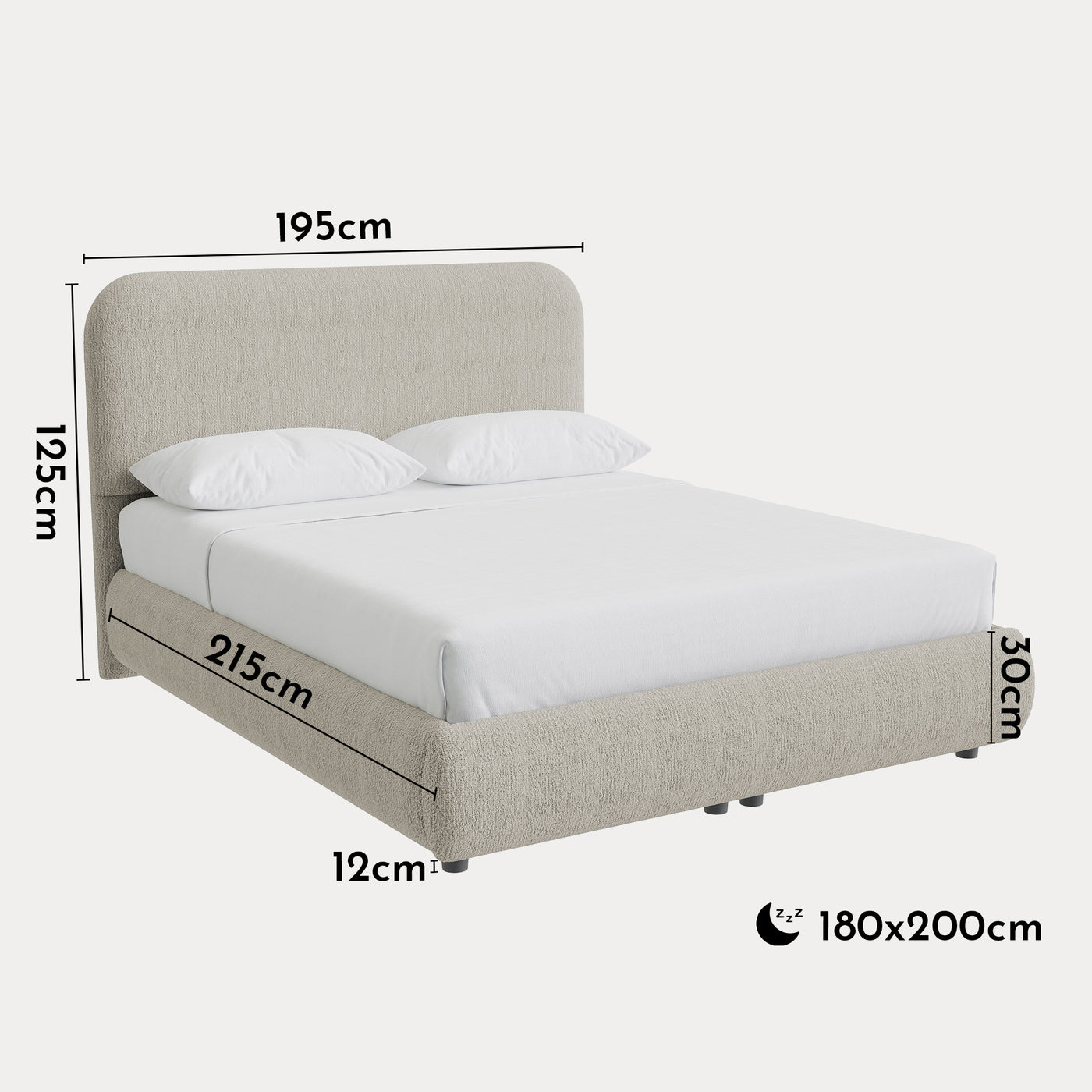 LINE Lit double en tissu beige avec coffre 180x200 cm
