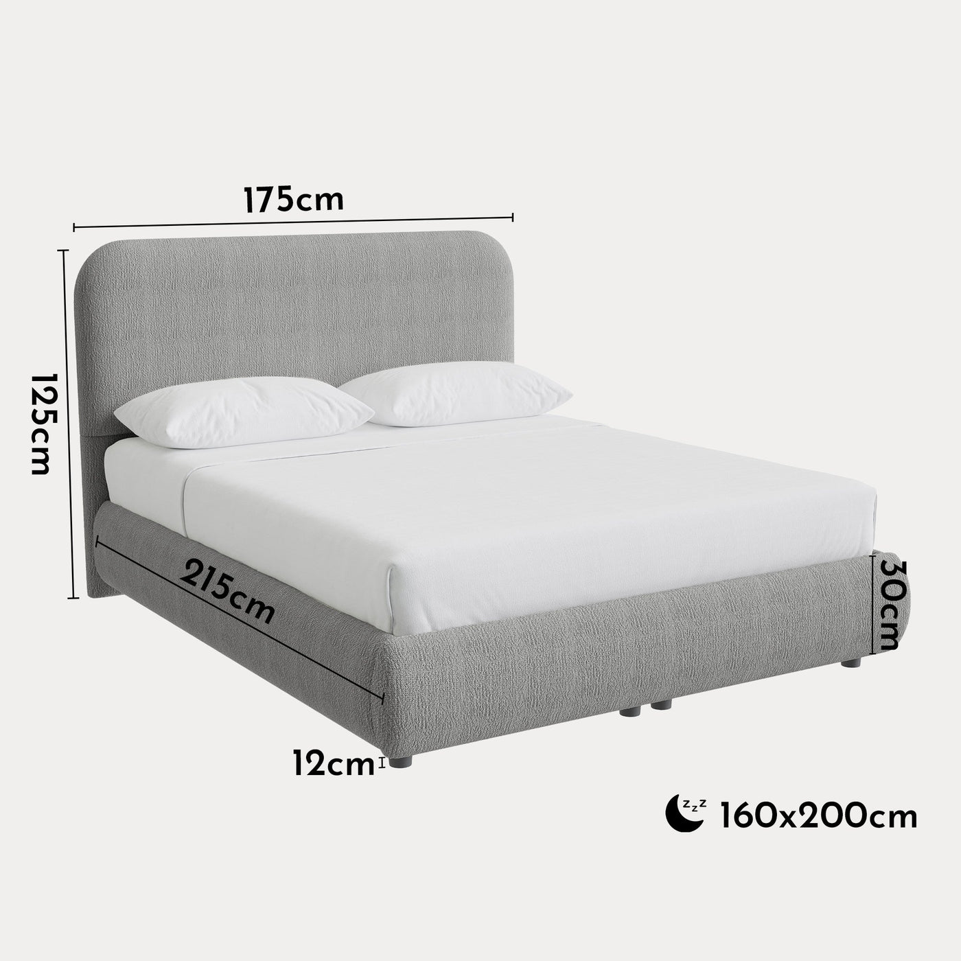 LINE Lit double en tissu gris vert avec coffre 160x200 cm - Lits - Mobilier Deco