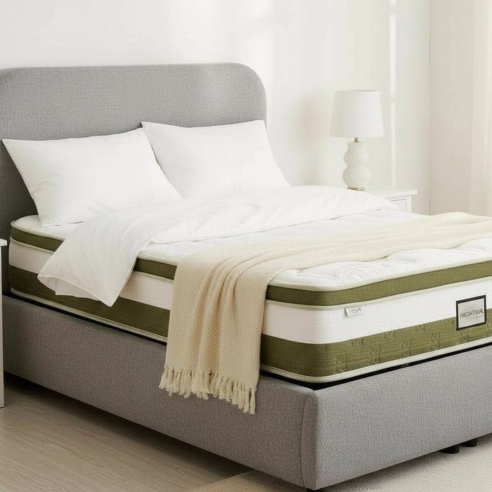 LINE Lit double en tissu gris vert avec coffre 180x200 cm