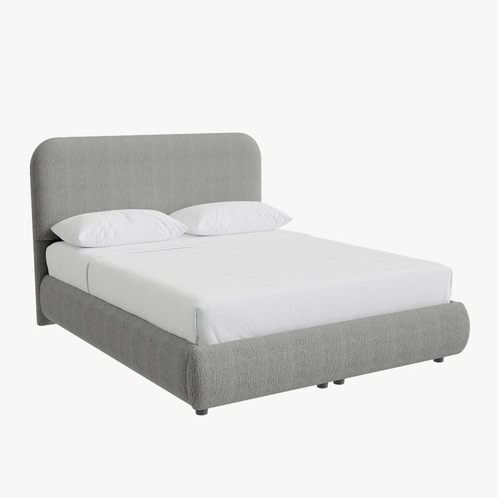 LINE Lit double en tissu gris vert avec coffre 180x200 cm