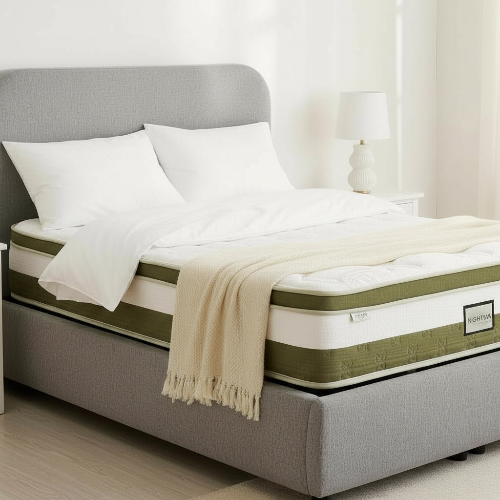 LINE Lit double en tissu gris vert avec coffre 180x200 cm
