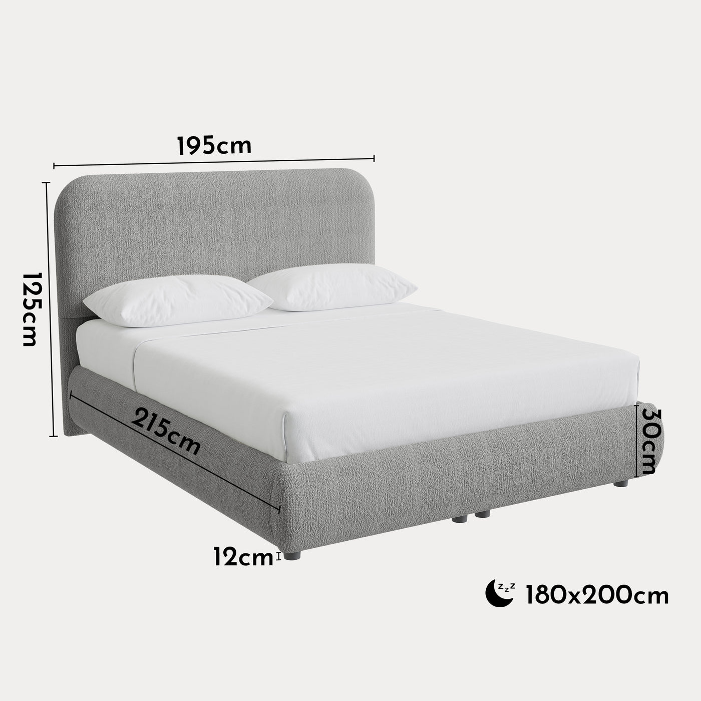 LINE Lit double en tissu gris vert avec coffre 180x200 cm