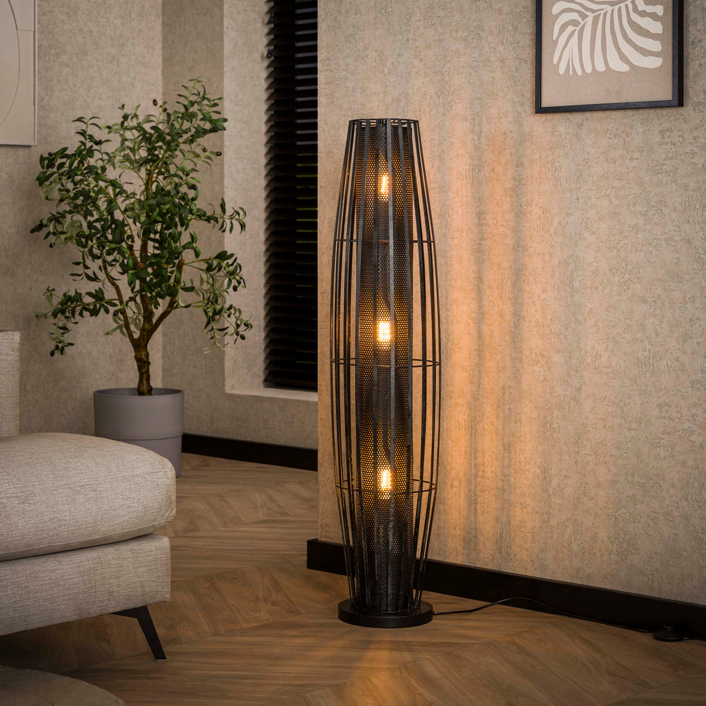 LIORA Lampadaire cylindrique 3 lampes en métal gris foncé 27x120 cm