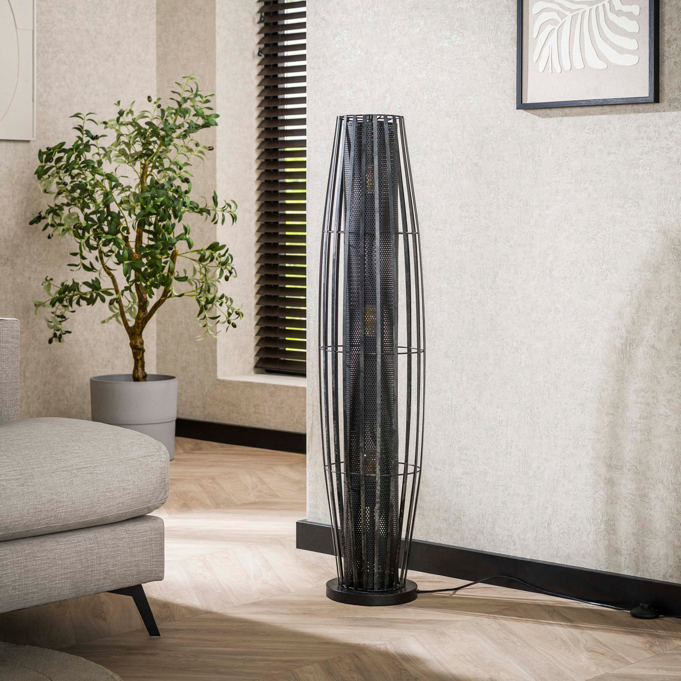 LIORA Lampadaire cylindrique 3 lampes en métal gris foncé 27x120 cm