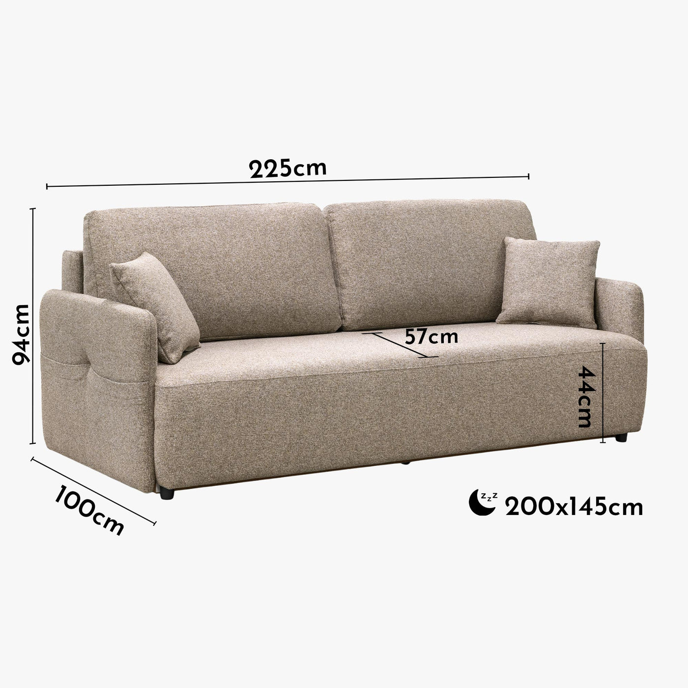 CARLA Canapé 3 places convertible en tissu taupe