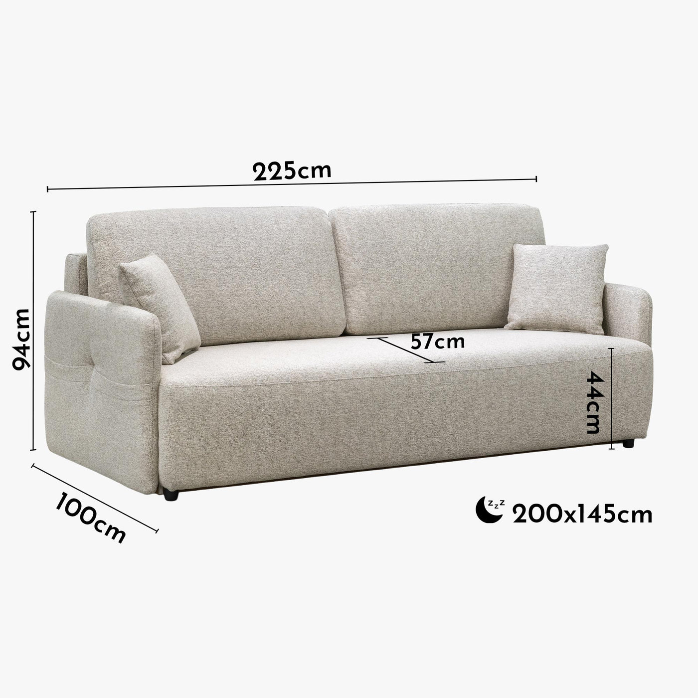 CARLA Canapé 3 places convertible en tissu beige
