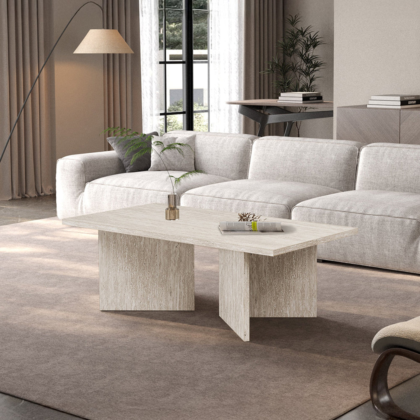 LITAR Table basse rectangulaire couleur travertin beige 125 cm - Table basse - Mobilier Deco