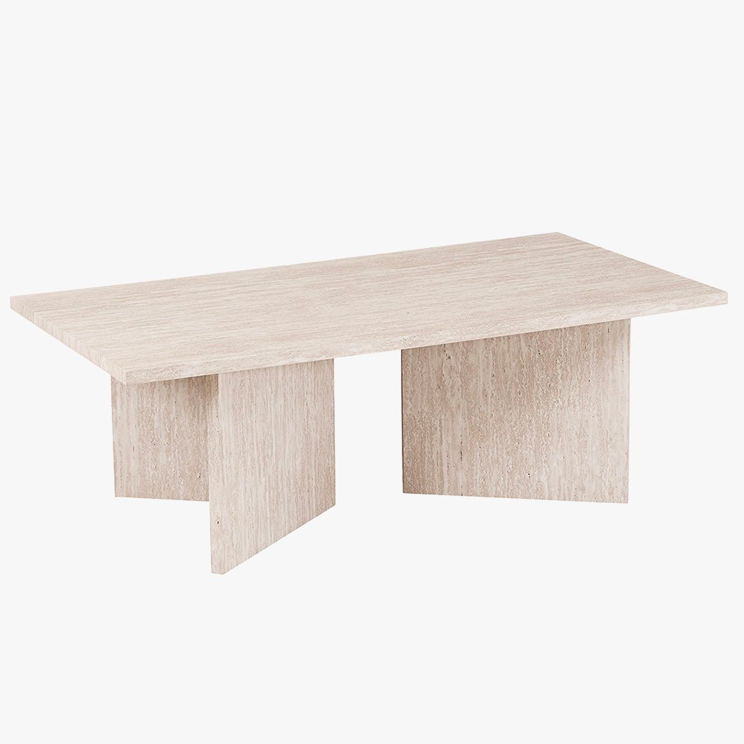 LITAR Table basse rectangulaire couleur travertin beige 125 cm - Table basse - Mobilier Deco