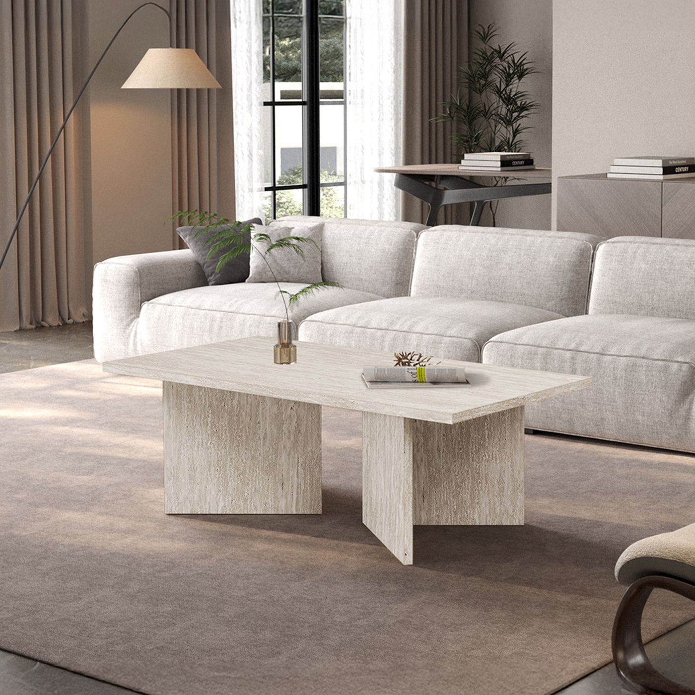 LITAR Table basse rectangulaire couleur travertin beige 125 cm