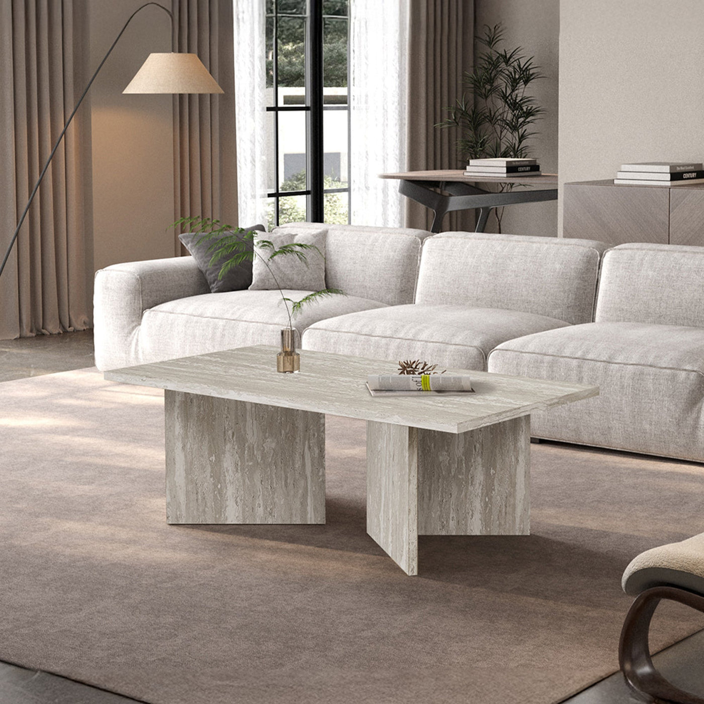 LITAR Table basse rectangulaire couleur travertin gris 125 cm - Table basse - Mobilier Deco