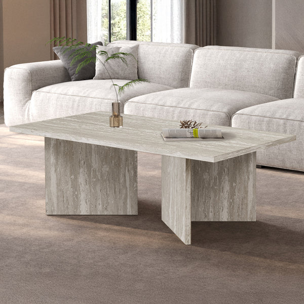 LITAR Table basse rectangulaire couleur travertin gris 125 cm
