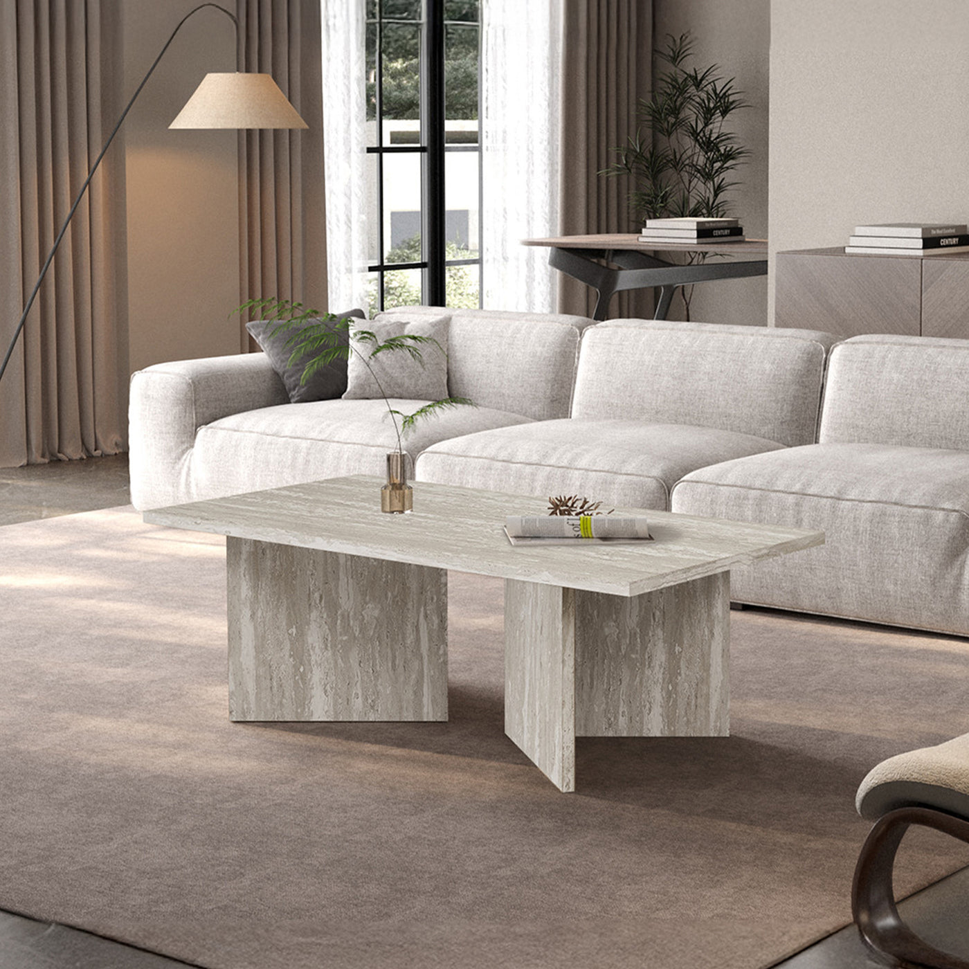 LITAR Table basse rectangulaire couleur travertin gris 125 cm