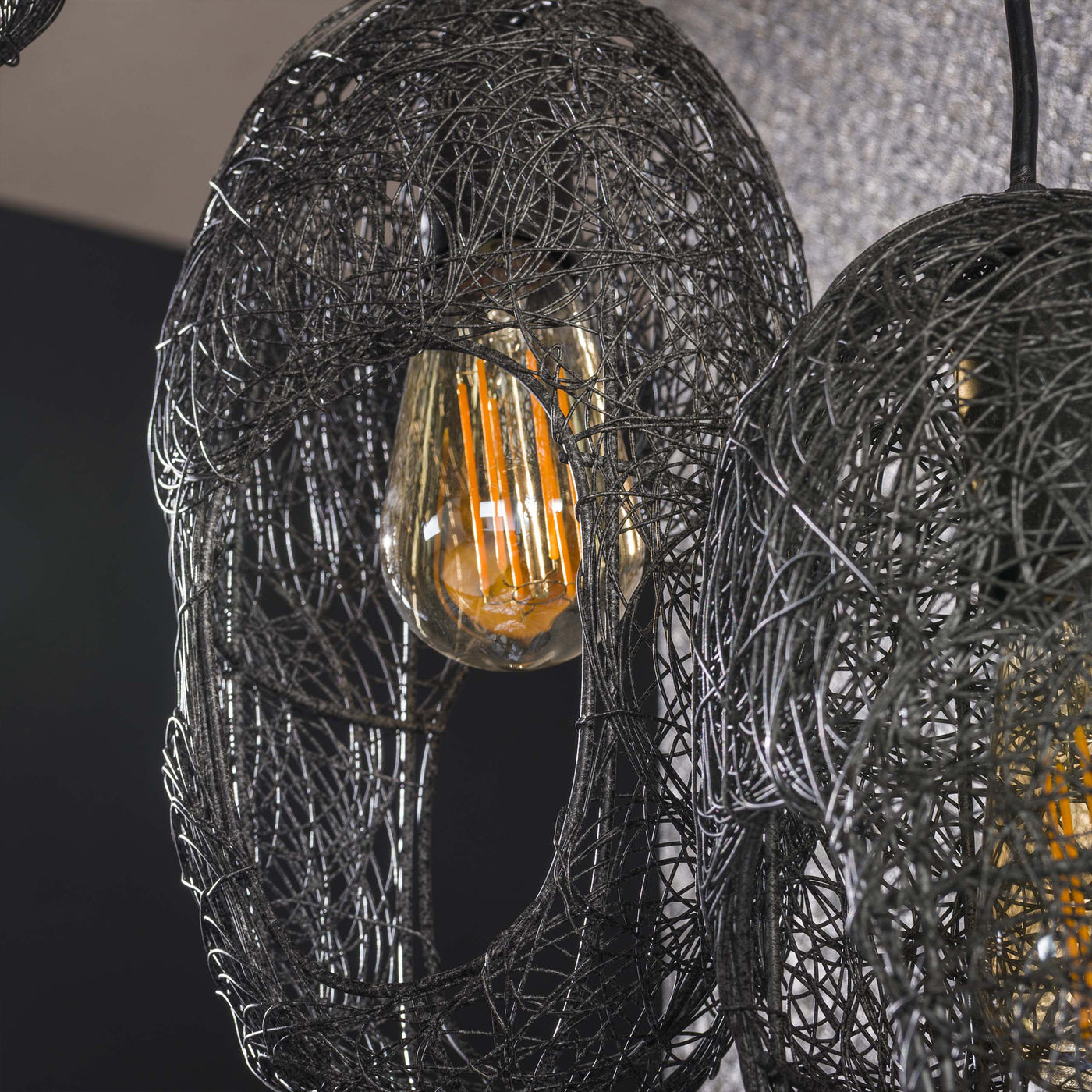 LIXA Suspension ovale 5 lampes en métal noir 45x180 cm