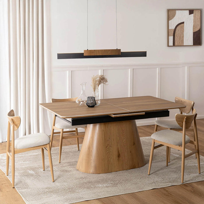LIZBONA Table à manger extensible en céramique pieds couleur bois clair 160-200 cm