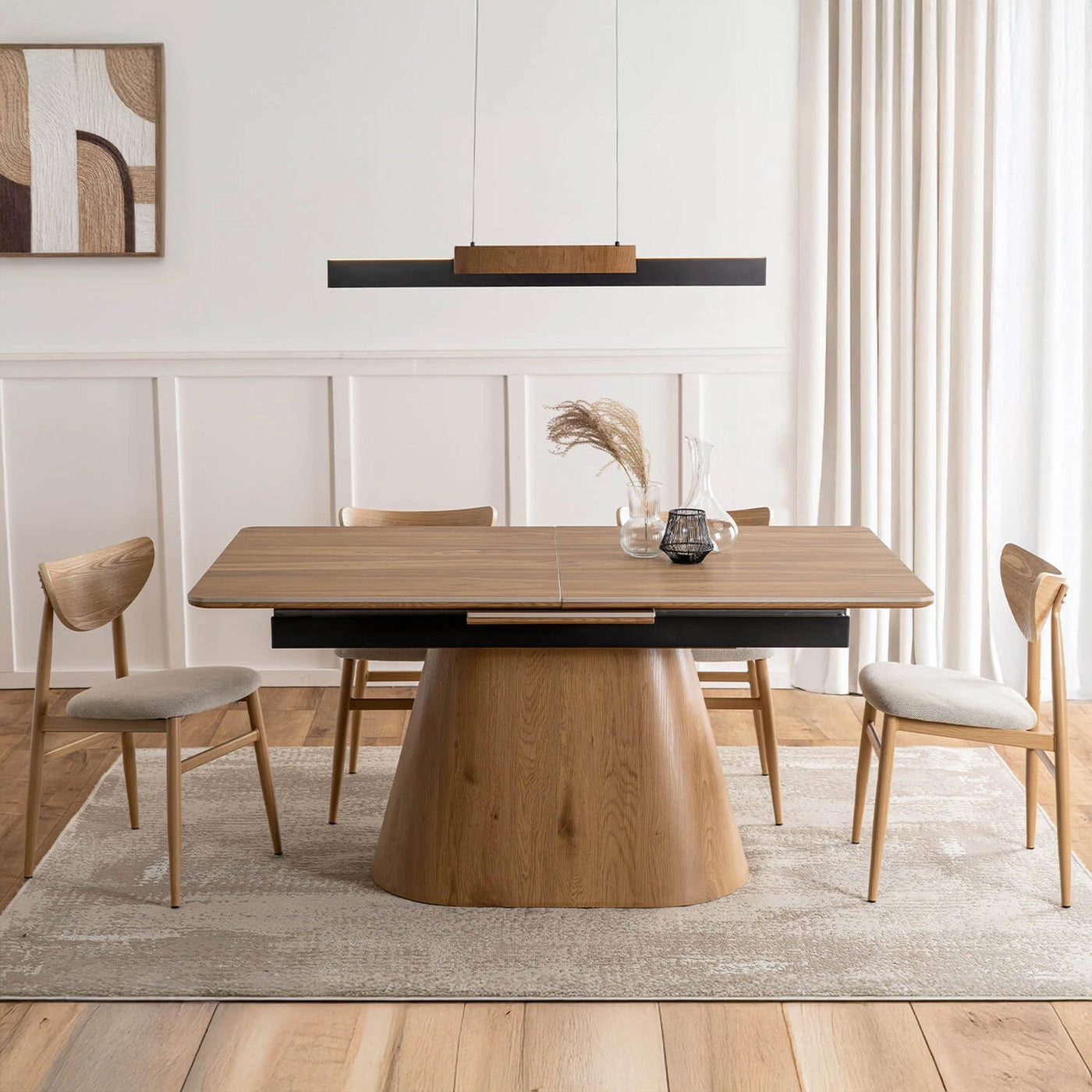 LIZBONA Table à manger extensible en céramique pieds couleur bois clair 160-200 cm