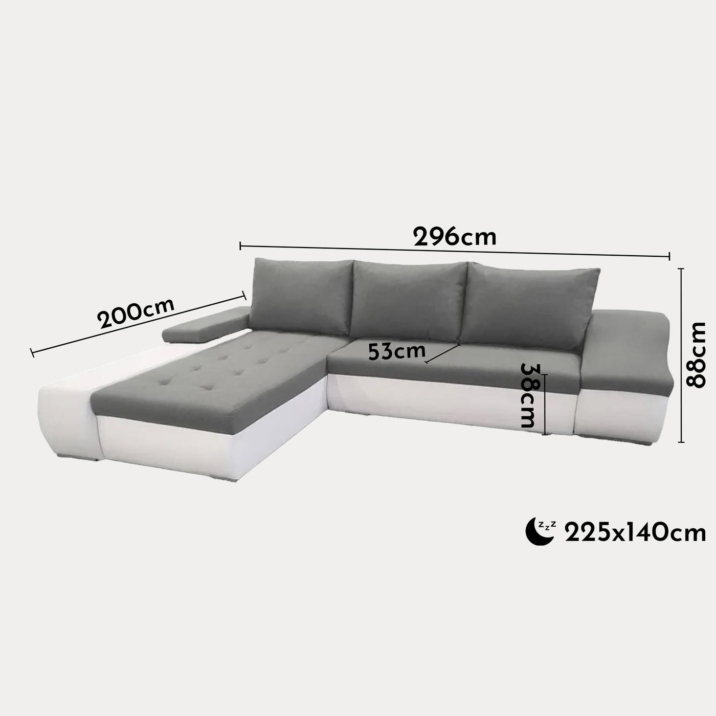 LOHAN Canapé d'angle convertible coffre de rangement gris et blanc - Angle Gauche