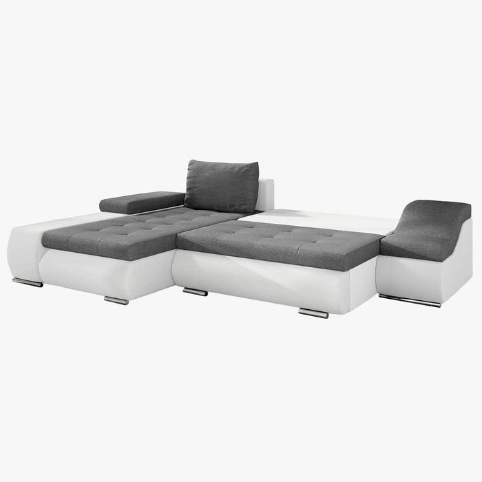 LOHAN Canapé d'angle convertible coffre de rangement gris et blanc - Angle Gauche