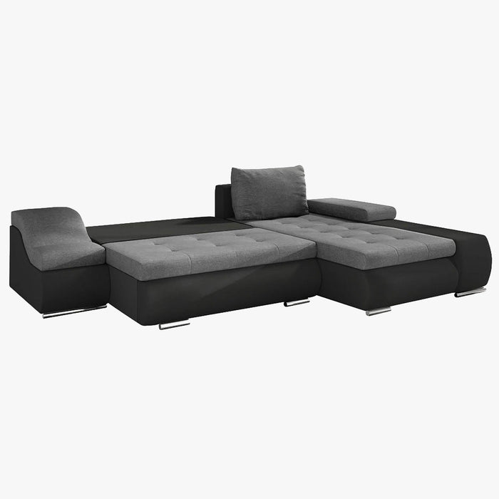 LOHAN Canapé d'angle convertible coffre de rangement gris et noir - Angle Droit