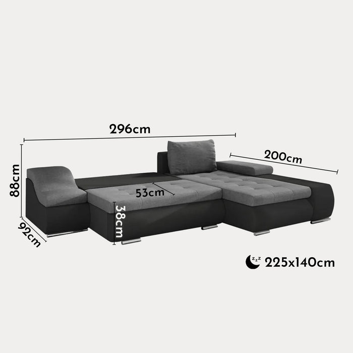 LOHAN Canapé d'angle convertible coffre de rangement gris et noir - Angle Droit