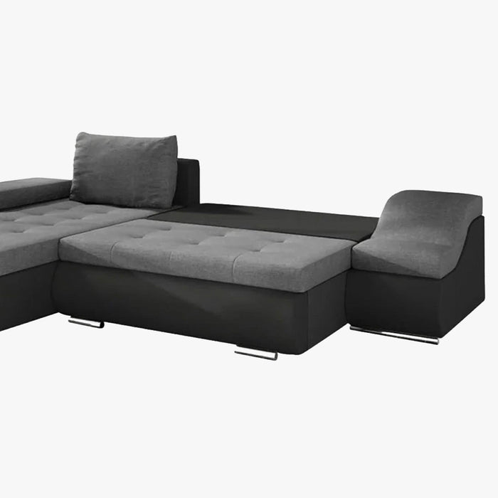 LOHAN Canapé d'angle convertible coffre de rangement gris et noir - Angle Gauche