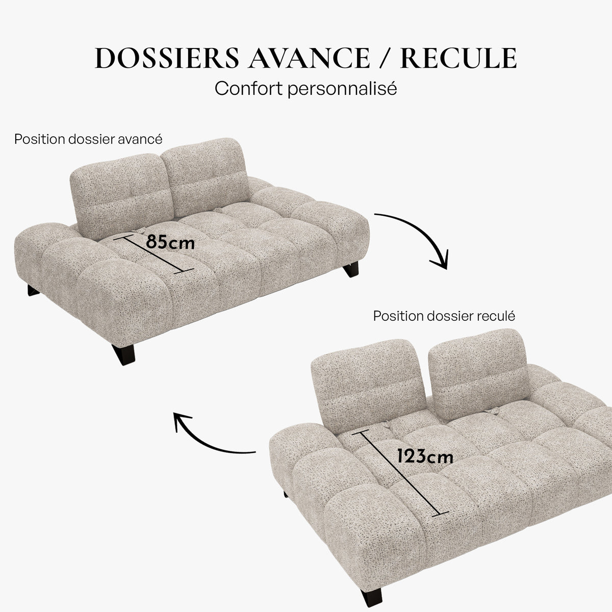 LOREA Canapé 2 places avec dossier amovible en tissu beige - Canapés fixes - Mobilier Deco