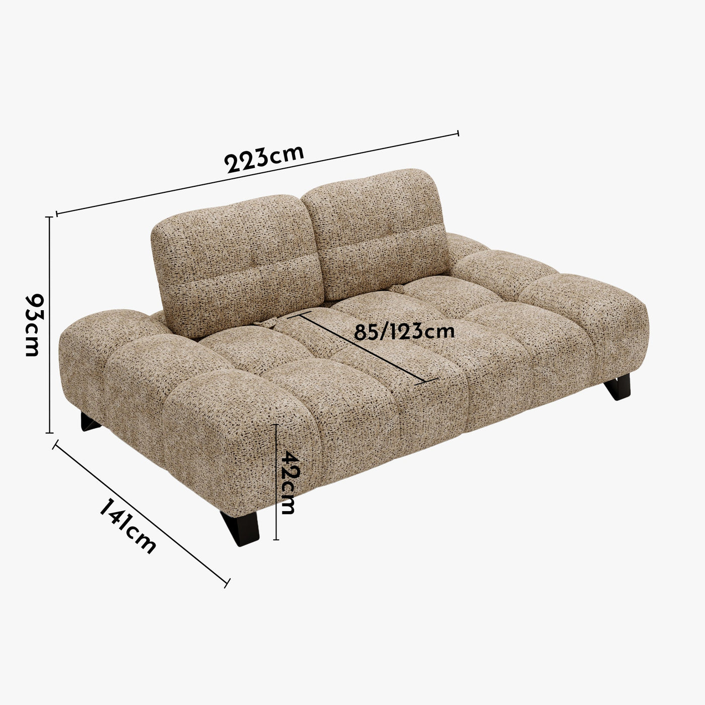 LOREA Canapé 2 places avec dossier amovible en tissu taupe foncé - Canapés fixes - Mobilier Deco