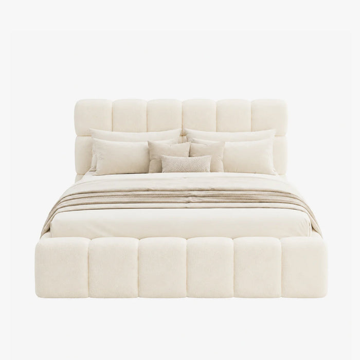 LORY Lit double en tissu bouclette beige avec coffre 160x200 cm