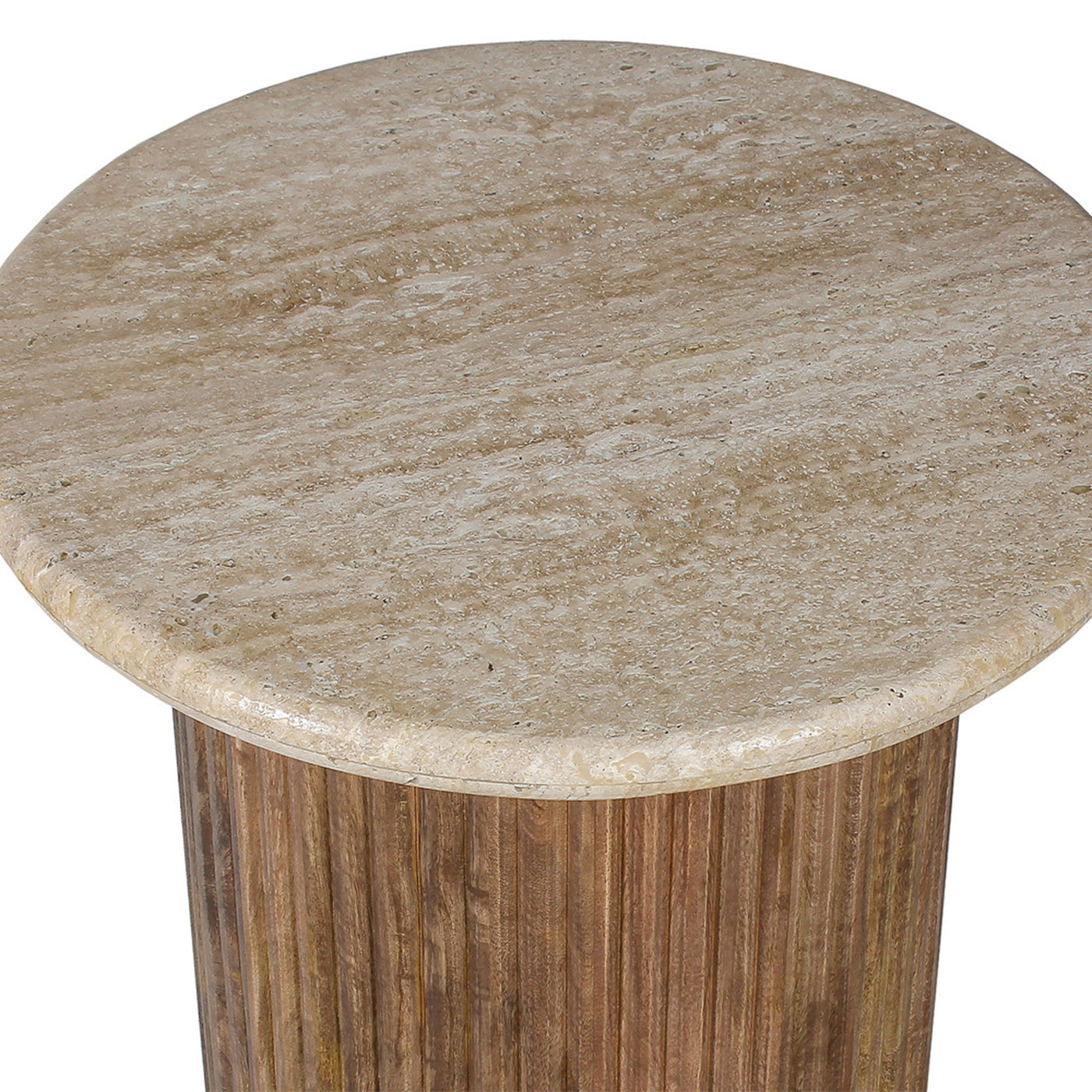 LOUIS Table d'appoint en travertin et bois de manguier 50 cm