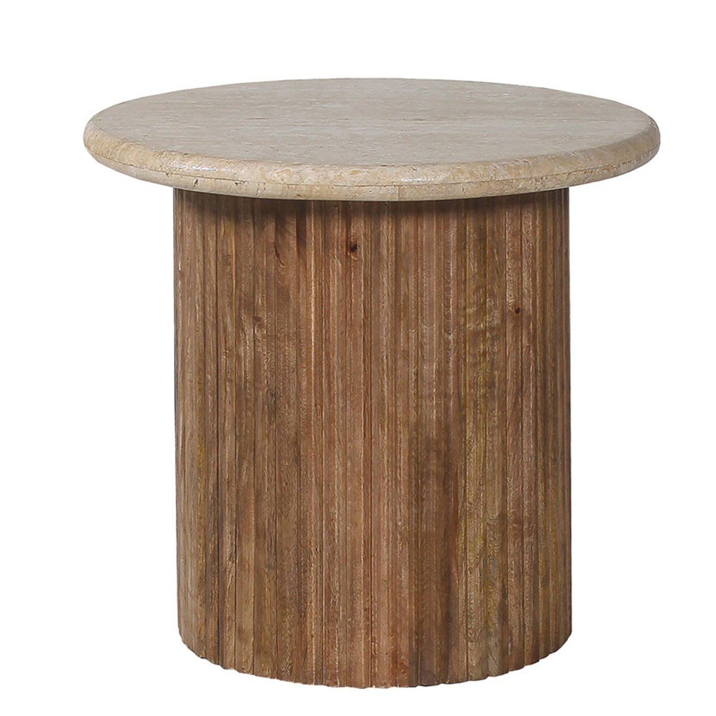 LOUIS Table d'appoint en travertin et bois de manguier 50 cm