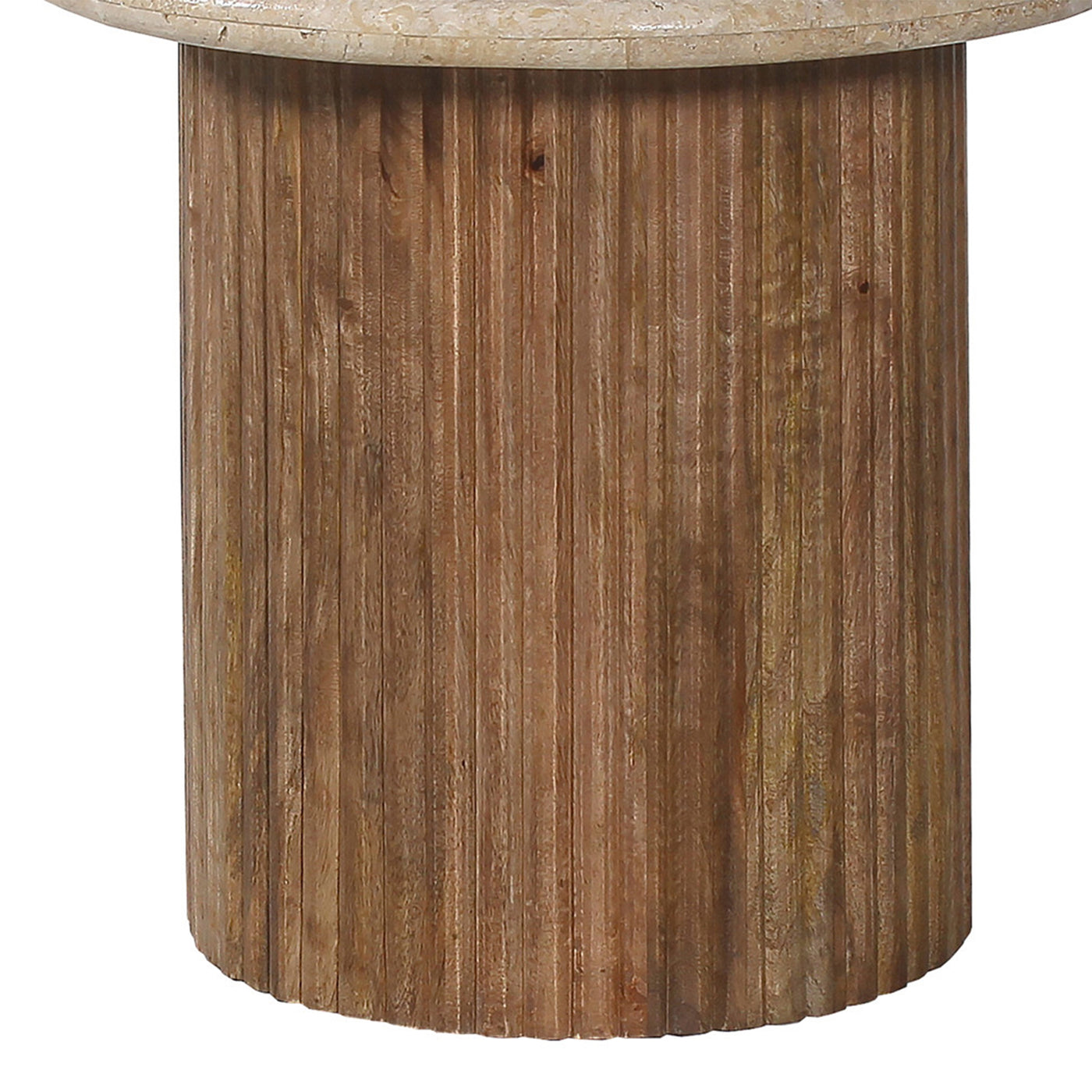 LOUIS Table d'appoint en travertin et bois de manguier 50 cm