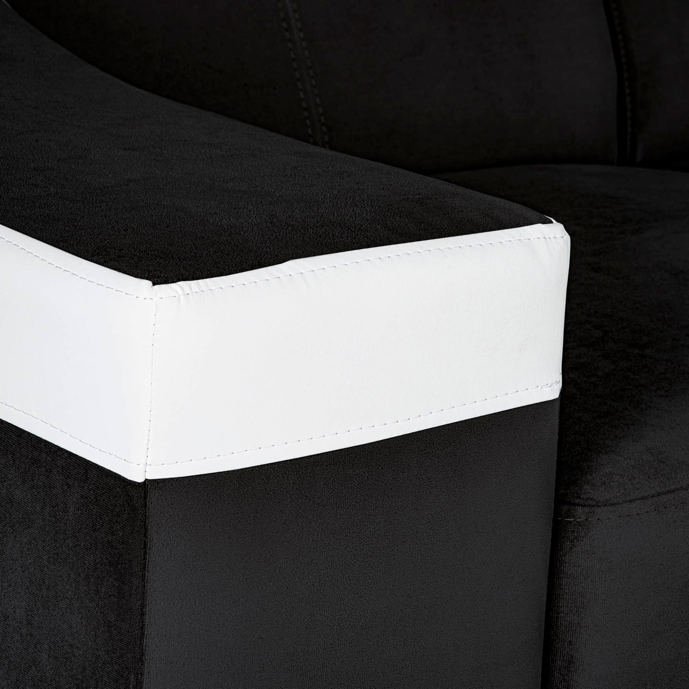 LUCKY Canapé d’angle convertible réversible en tissu noir et simili blanc