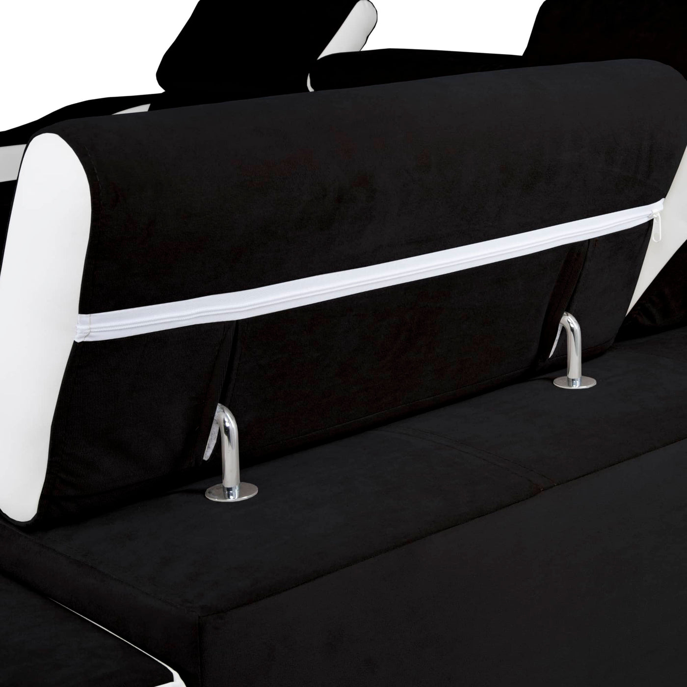 LUCKY Canapé d’angle convertible réversible en tissu noir et simili blanc