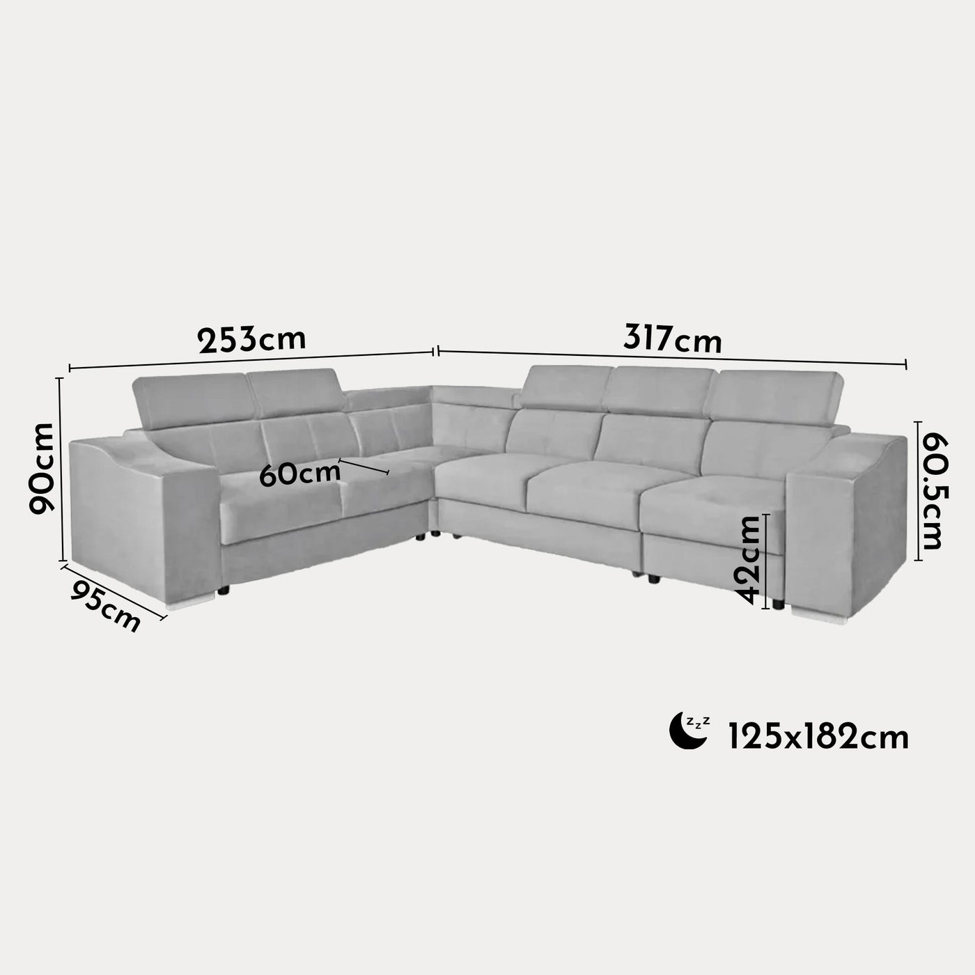 LUCKY Canapé d’angle convertible réversible en tissu velours gris clair