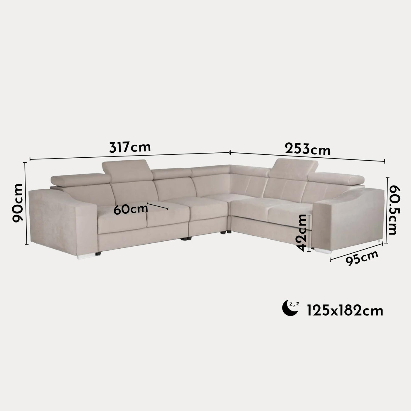 LUCKY Canapé d’angle convertible réversible en velours beige