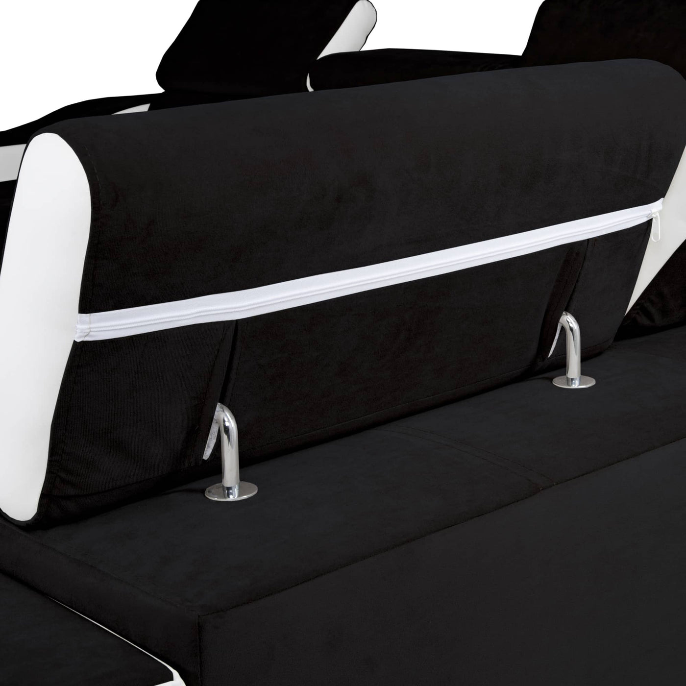 LUCKY Canapé d’angle convertible réversible en tissu noir et simili blanc - Canapé d'angle convertible - Mobilier Deco