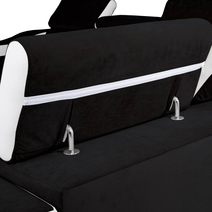 LUCKY Canapé d’angle convertible réversible en tissu noir et simili blanc