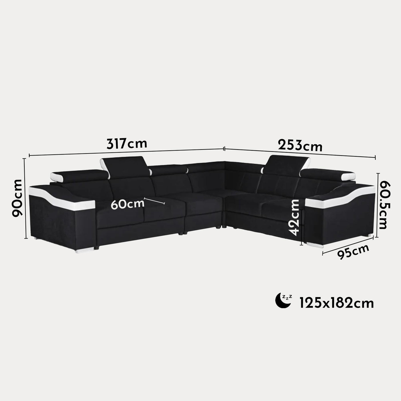 LUCKY Canapé d’angle convertible réversible en tissu noir et simili blanc - Canapé d'angle convertible - Mobilier Deco