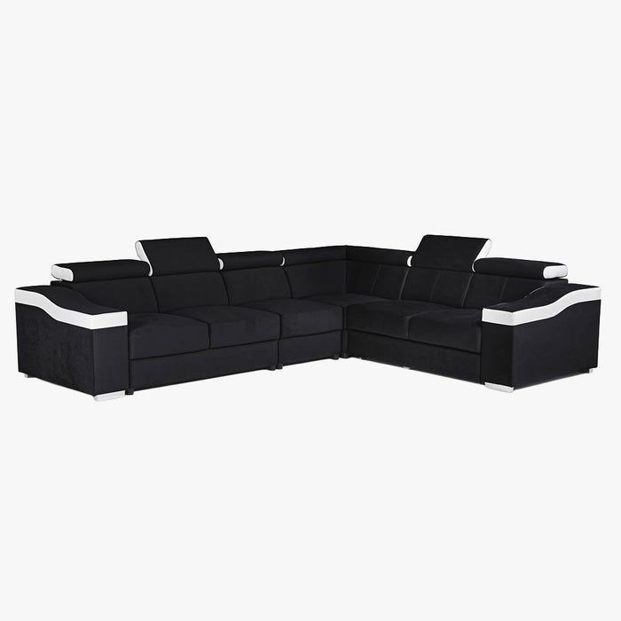 LUCKY Canapé d’angle convertible réversible en tissu noir et simili blanc